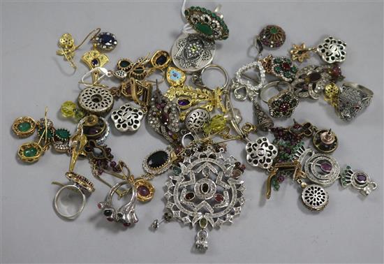 A collection of silver and stone set jewellery, much stamped 925